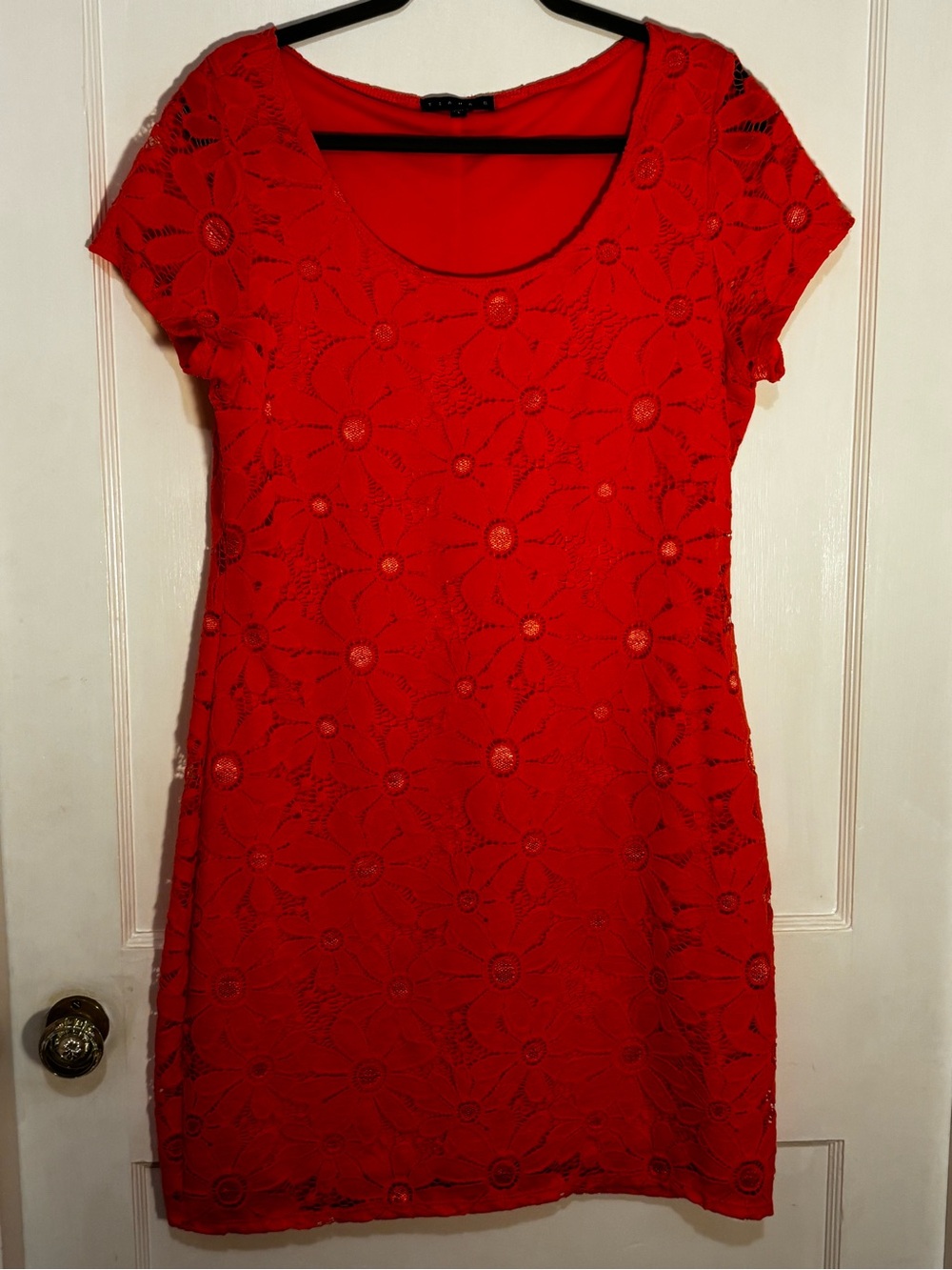 Tiana B. Coral Floral Lace Short Sleeve Dress